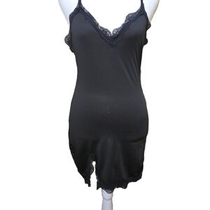 Black Lace Trim Chemise Dress